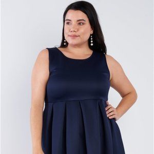 Plus Size Navy Pleated Colorblock Mini Dress
